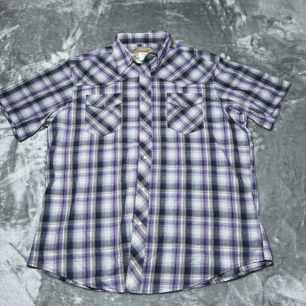 Wrangler Shirt Men Size‎ XL Purple Pearl Snap Buttons Short Sleeve Button Up